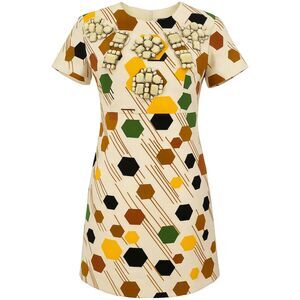 Karta Anthropologie 60s Mod Geometric Jeweled Mini Shift Dress Retro Size S.